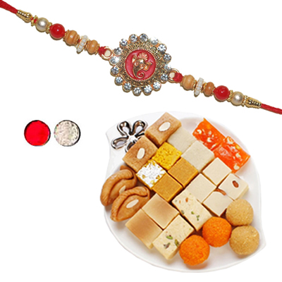 "Rakhi - SR-9360 A (Single Rakhi), 500gms of Assorted Sweets - Click here to View more details about this Product